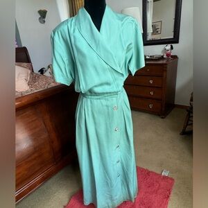 Sea-foam green silk midi dress.  Vintage.